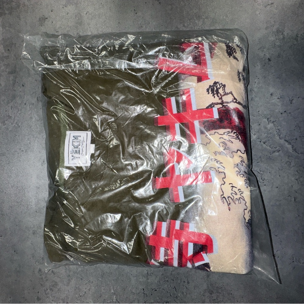 Olive Green & Cream Graphic Sweater with Red Accents